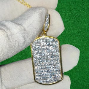 Diamond Pendant Round Lab-Created Diamond Cluster Pendant 14 Yellow Gold Plated 925 Sterling Silver Hip-Hop Dog-Tag Pendant, Gift For Party