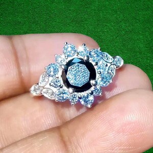 Round Simulated Black Diamond Wedding Engagement Solitaire Ring 14K White Gold Plated 925 Sterling Silver, Anniversary Ring, Gift Birthday