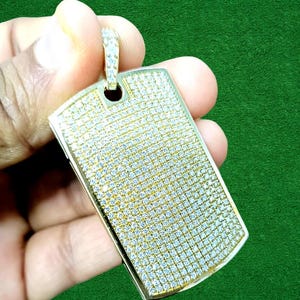 Diamond Pendant Round Lab-Created Diamond Cluster Pendant 14 Yellow Gold Plated 925 Sterling Silver Hip-Hop Dog-Tag Pendant, Gift For Party