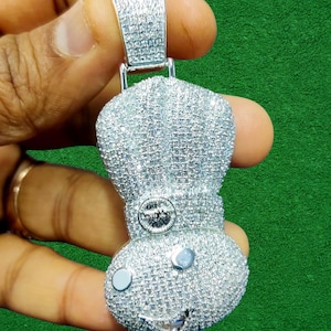 Doughboy Pendant Round Cut Simulated Diamond 14K White Gold Finish Hip Hop Pendant, Custom Any Letter Pendant, 925 Sterling Silver