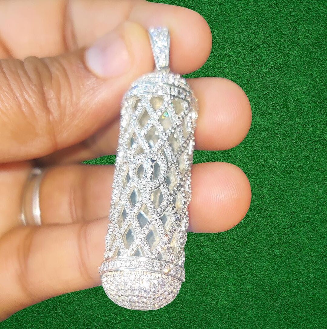 Diamond Unique Design Bar Pendant, 14K White Gold-plated Silver - Etsy
