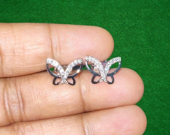 Moissanite Butterfly Stud Earrings: 14K White Gold Plated Sterling Silver