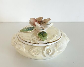 Handmade Soy Candle in Vintage Floral Porcelain Trinket Box, Cottagecore Decor