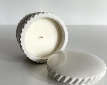 Sustainable Ceramic, Reused Ceramic Candle Holder: Handmade Soy Wax, Refillable Design