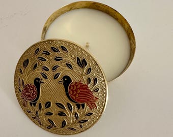 Vintage Brass Trinket Box Candle | Engraved Bird Design, Hand-Poured Keepsake Decor