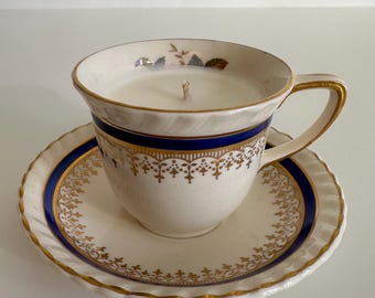 Handmade Candle in Vintage Teacup | Floral Porcelain Vessel, Cottagecore Decor