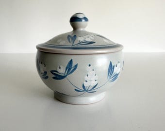Vintage Bo Fajans Ceramic Jar | Blue Floral Design by Eva Jancke-Björk, Sweden
