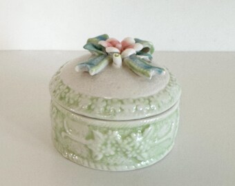 Handmade Soy Candle in Vintage Floral Porcelain Trinket Box, Cottagecore Decor