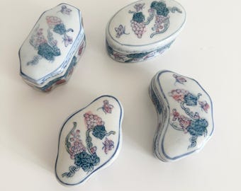 Hand-Painted Vintage Porcelain Candle | Blue Grapevine Butterfly Motif