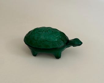 Green Turtle Glass Candle Holder | Bohemia Malachite Style, Art Deco Trinket Box