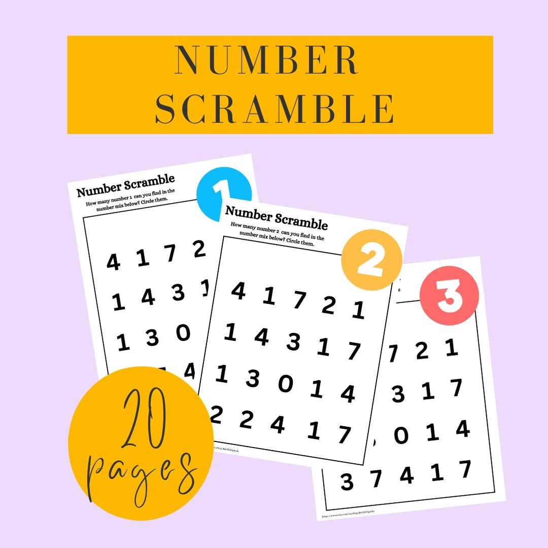 Numbers Scrambled Number Scramble Worksheet: Find & Circle 1-20 (PDF Printable Activity ...