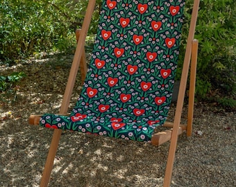 Outdoor Beechwood Deck Chair – Premium Folding Lounge Chair for Garden, Terrace, Balcony – Naive folkloric design