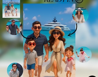Personalized Pixar-Style Cartoon Portrait Of Family, Couples, Grandparents & Pets, Custom Family Portrait,