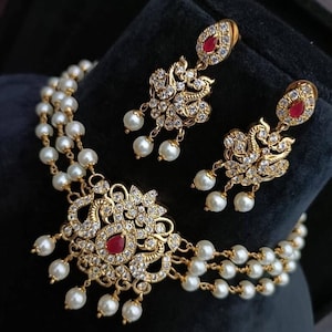 Kundan Meena Choker Set: Sabyasachi Inspired Gold Finish Necklace with Pearls