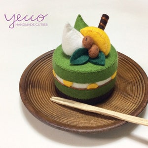 PDF pattern for felt - Japanese Matcha Cake Pattern and Tutorial - felt play food sewing pattern - felt cake sewing pattern - E pattern