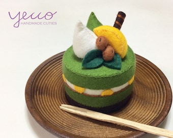 PDF pattern for felt - Japanese Matcha Cake Pattern and Tutorial - felt play food sewing pattern - felt cake sewing pattern - E pattern