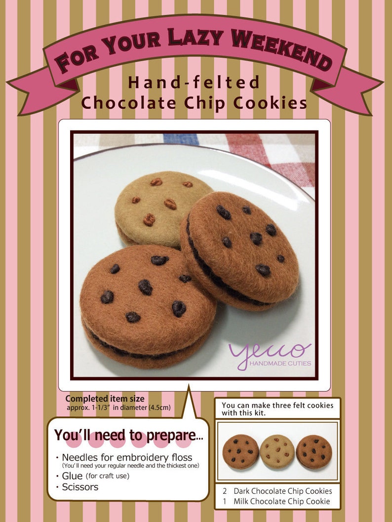 Kit Felted Chocolate Chip Cookies Diy Felt Food