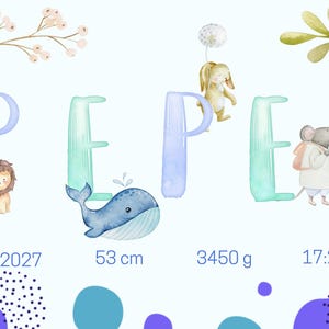 Póster de nacimiento en acuarela | Póster con nombre | Regalo de nacimiento