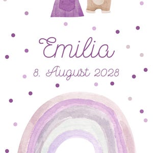 Póster personalizable con nombre arcoíris | Póster de nacimiento | Regalo | Bebé | Morado | Azul