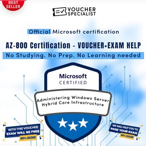 Microsoft AZ-800 Prüfungsgutschein | Zertifizierung als Hybrid-Verwalter für Windows-Rechner | Sofortiger Digitaler Code | Gültig Weltweit
