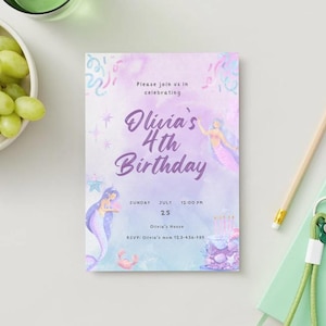 Mermaid Birthday Invitation | Under the Sea Party Invite | Digital Kids Birthday Template | Girls Birthday Invitation | Editable Invitation