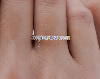 Round Cut Moissanite Half Eternity Band, 14K Gold Stacking Ring, Dainty ...