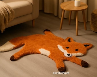 Hand Tufted Wool Fox Rug | Cozy Animal Kids Carpet