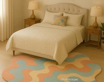 Hand Tufted Wool Rug, Irregular Pastel Wavy Carpet