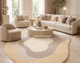 Hand Tufted Irregular Wool Rug | Beige Cream Abstract Modern Rug for Bedroom Living Room Hallway | Luxury Area Rug | 3x5 5x7 6x9 7x10 4x6