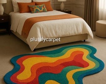 Hand Tufted Wool Rug – Colorful Wavy Abstract Design