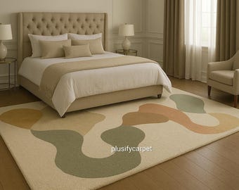 Hand Tufted Wool Area Rug – Modern Abstract Earth Tones, Minimalist Carpet