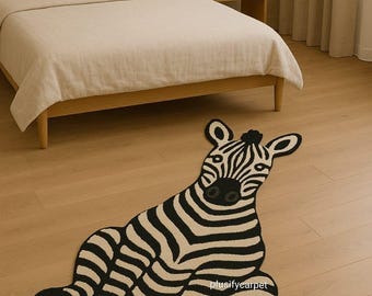 Hand Tufted Wool Zebra Rug, Modern Animal Print