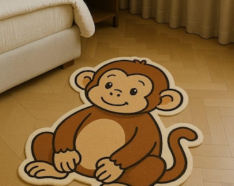 Hand Tufted Wool Monkey Rug – Cartoon Nursery Decor
