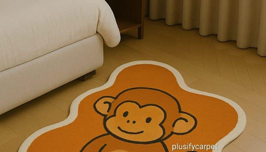 Cute Monkey Shaped Rug – Orange & Cream Kids Room Rug | Hand Tufted ...