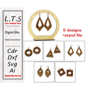 Earrings laser cut file | 5 designs and stand file | CDR, DXF, SVG, Ai | Instant download | Cnc files | ER5