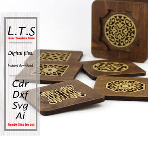 Coasters laser cut file | Set of 6 coasters | SVG coaster | CNC file | DXF, Ai, Svg, Cdr | Instant download