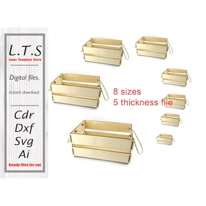 Crates laser cut file | Wooden boxes | 8 sizes. 5 thickness file | DXF, Ai, Cdr, SVG. CNC file | BX23