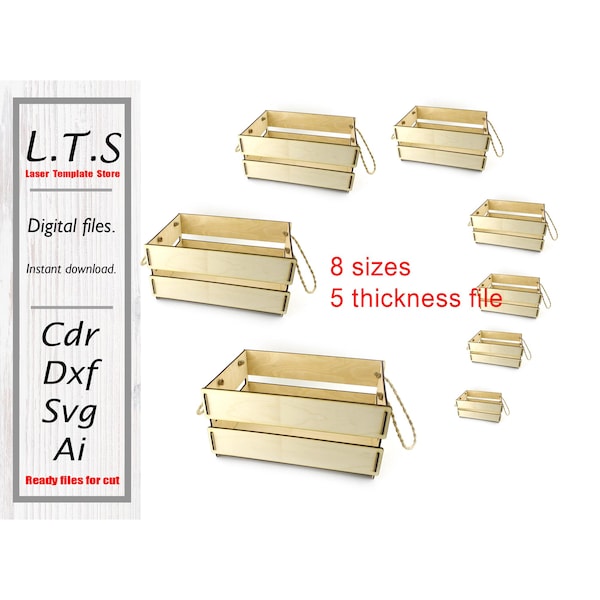 Wooden Crates Laser Cut File | 8 Sizes, 5 Thicknesses (Digital Download) BX23