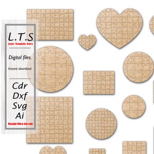 Laser cut puzzle. Puzzle file for laser. Jigsaw Puzzle Templates. SVG, DXF, Ai, CDR. 24 models.