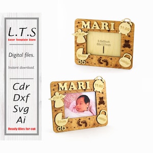 Photo frame. Birth details. Laser cut file. Baby frame vector. 4 thickness file.  CDR, DXF, SVG, Ai. Instant download, Cnc files. PF14