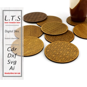 Coasters | Laser cut file | Set of 9 coasters | SVG coaster | CNC file | DXF, Ai, Svg, Cdr | Instant download