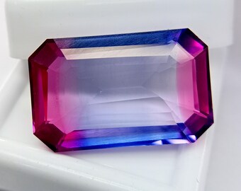 Superb Bi Color Tourmaline Natural Emerald Cut 27.30 Ct Certified Loose Gemstone For Jewelry Making Gemstone AB152