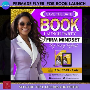 Elegant Book Launch Party Flyer: Editable Canva Template (1080x1080px PDF)