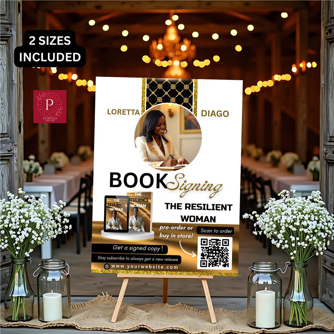Female Author Welcome Sign- Editable Book Signing Poster Board, White ...