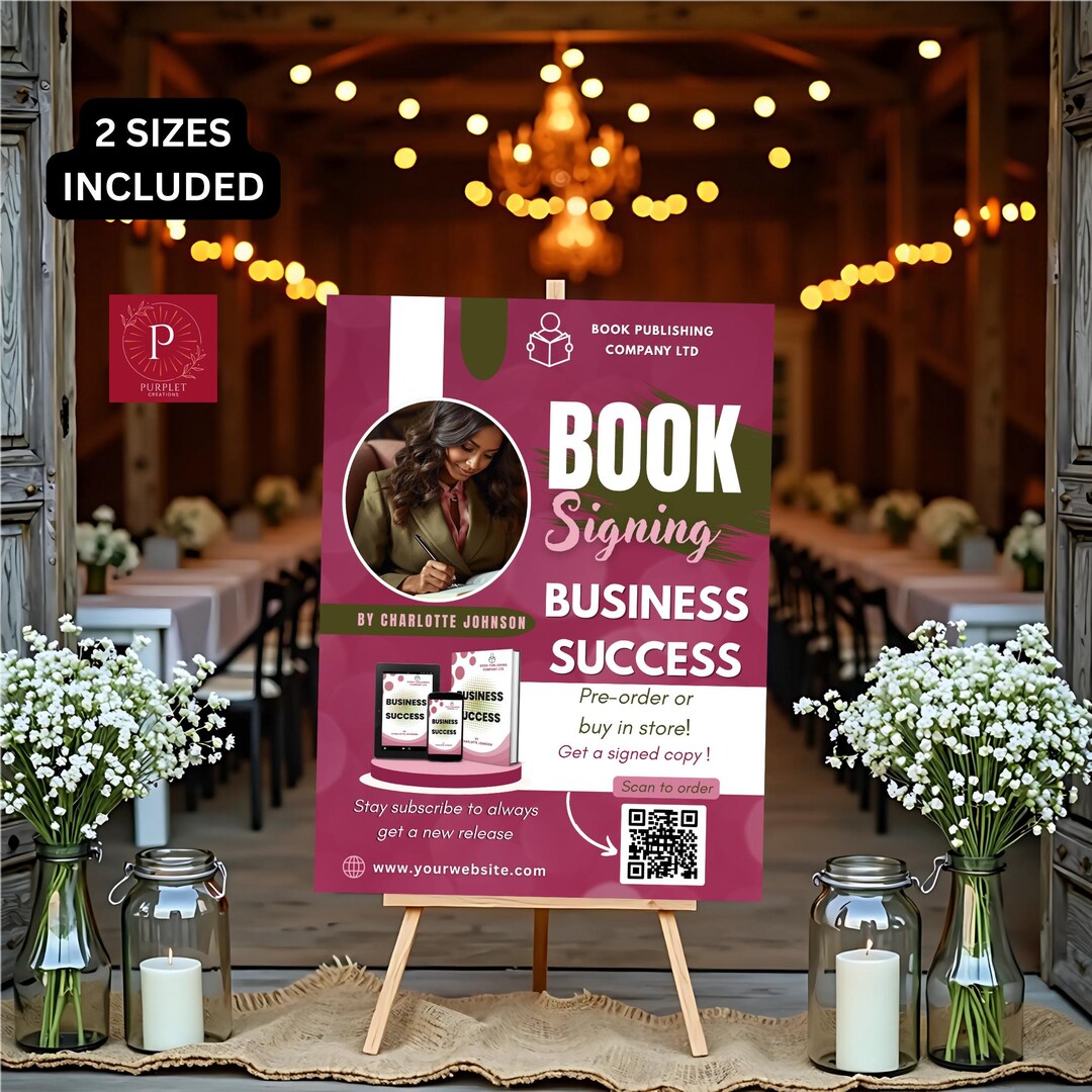 Female Author Welcome Sign- Editable Book Signing Poster Board, White ...