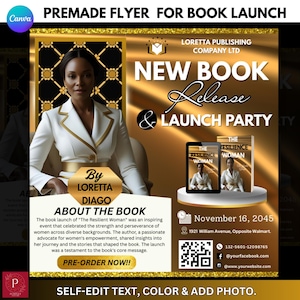 Elegant Book Launch Party Flyer Template: Editable Canva Design (1080x1080px)