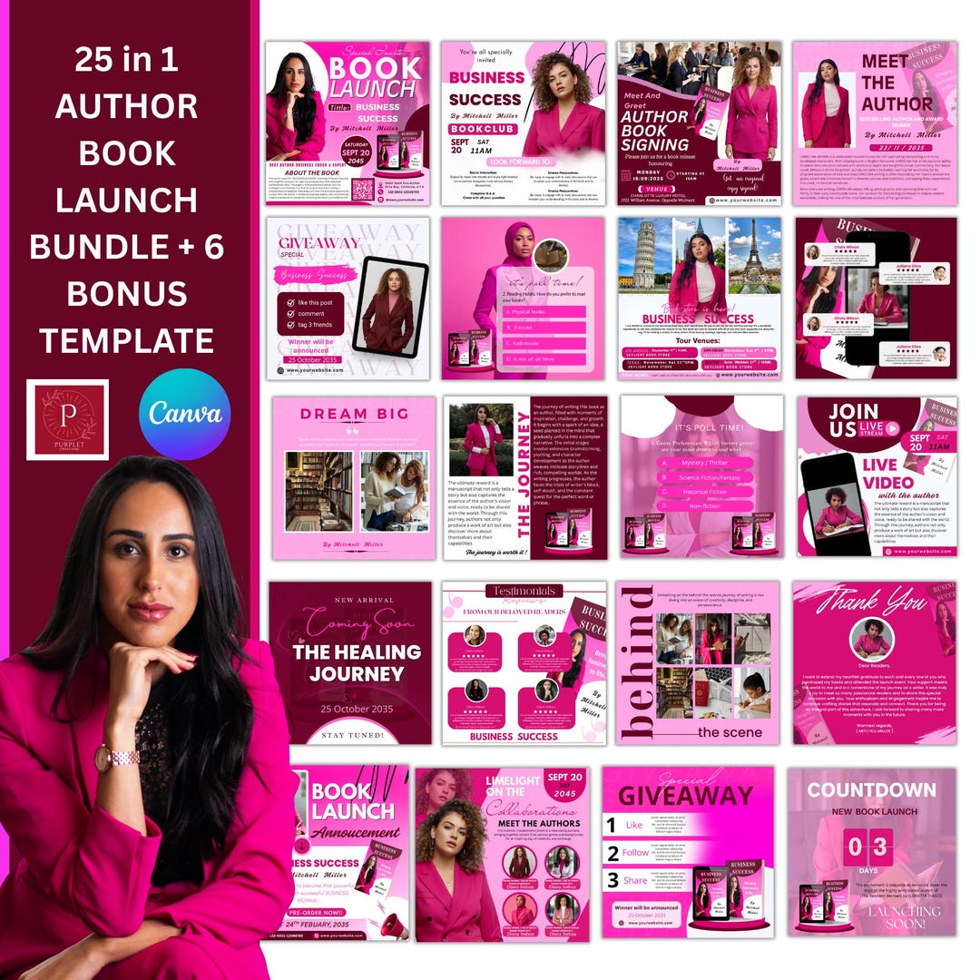 25-in-1 Author Book Launch Bundle Template, Editable Book Launch Promo ...