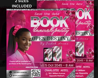 Elegant Book Launch Event Party Flyer, Book Launch Announcement, Author Book Release, E-Book Launch Flyer, Editable book launch invite Canva