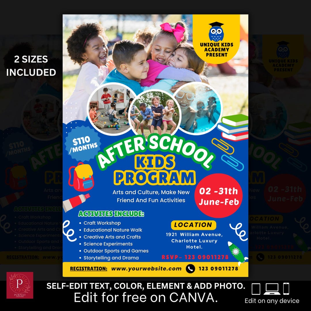 Editable After School Kids Program Flyer: Canva Template (8.5x11 & A4 ...