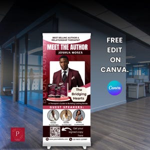Author Book Launch Retractable Banner, Editable Rollup Banner, Event Banner Template, Business Coaching Banner - Vinyl Banner Canva.